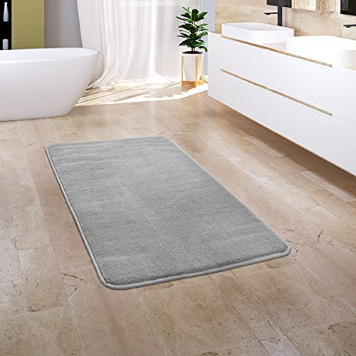 Paco Home Badezimmerteppich Badematte Badteppich Badvorleger Duschvorleger Waschbar Flauschig Memory Foam 3D Effekt, Grösse:50x80 cm, Farbe:Grau 3