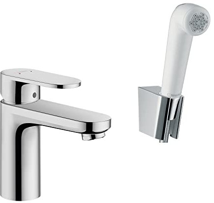 Hansgrohe Vernis Blend Bathroom Basin Mixer Tap with Separate Hand Shower Chrome Eco Modern Curved Round Ceramic Cartridge