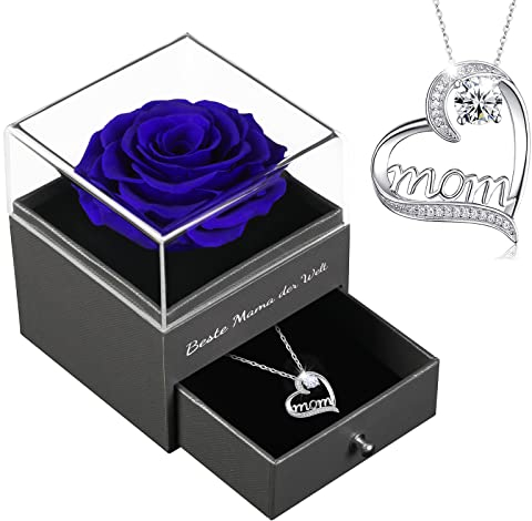 Sunia Geschenke für Mama, Ewige Echte Rose mit Mom Halskette aus 925 Sterlingsilber, Beste Mama der Welt Geschenke, Ewige Rose Blume Infinity Rose Geschenk zum Muttertag Geburtstags Weihnachten