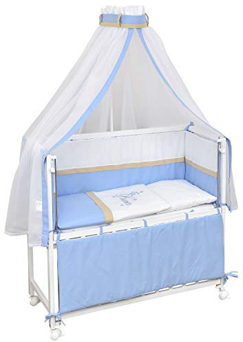 Baby Delux Beistellbett Babybett Stubenwagen weiß 90x40 mobil mit Rädern inkl. Matratze Bettwäsche Set (Prince)