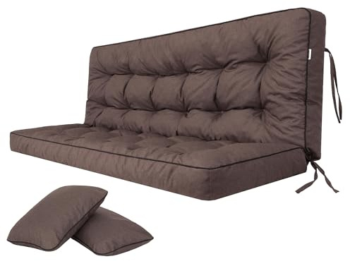 Bjird Bankauflage für Gartenbank, Polsterauflage für Hollywoodschaukel, Gartenschaukelkissen, Sitzkissen und Rückenkissen, gesteppt, inkl. 2 Seitenkissen, 140 x 49 x 56 cm - Dunkelbraun
