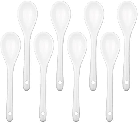 AceElite Teaspoons 8 Pieces Ceramic, Espresso Spoon Set for Coffee, Tea, Yogurt, Ice Cream and Desserts, White Dessert Spoons Dishwasher Safe, 4.7 inch (White)