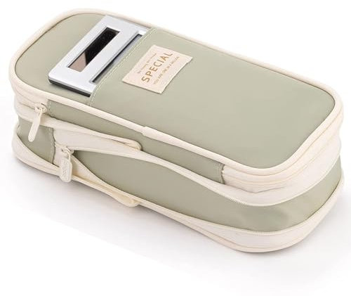 Large Capacity Pencil Case Durable Office College School Pen Holder Organizer Stationery Makeup Bag Pouch Box for Girls Adults, 22x11cm (Light Green)