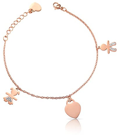 inSCINTILLE Sweet Child Bracciale Donna Acciaio con Ciondoli Bebè, Cuore, Piedini, Bracciale Mamma e Figlio, Confezione Idea Regalo Inclusa, Braccialetto Gravidanza Acciaio Inox (Cuore Oro Rosa)