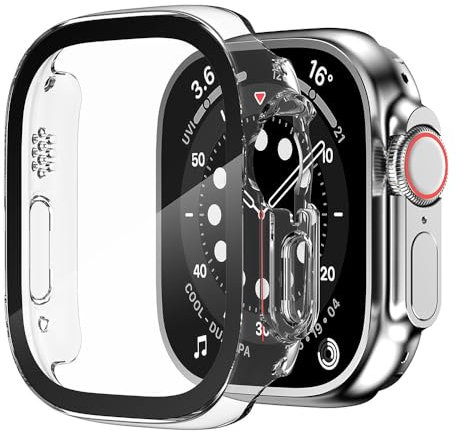 HANKN 2 Piezas Dura Funda para Apple Watch Ultra 2 1 49mm Funda Protector de Pantalla Vidrio Templado, Proteción Completa Claridad Case Iwatch Estuche (49mm, Transparente x 2)