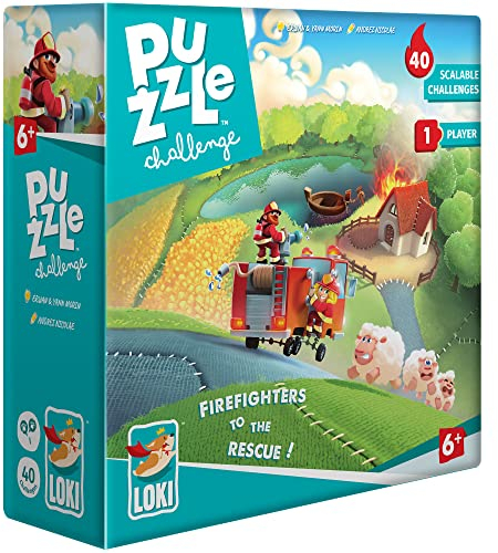 LOKI IELLO Puzzle Challenge: Feuerwehrleute zur Rettung! - 40 Herausforderungen, Spiele, lernen, wie man ein Puzzle mit lustigen Zielen erfüllt, Kinderspiel, 1 Spieler, ab 6 Jahren