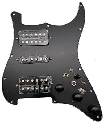 HSH vorverdrahtetes Strat Pickguard Set Kupferschaft Topf Schwarz Alnico, 5 Pickups 3-lagig Pickguard Fit für Fender Stratocaster
