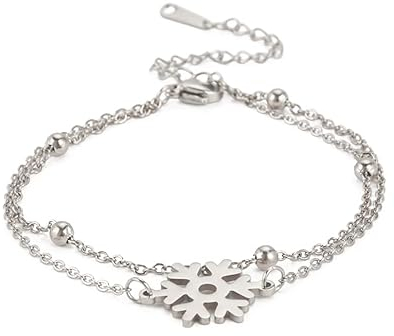 Zierliches mehrlagiges Weihnachts-Schneeflocken-Charm-Armband, minimalistischer Edelstahl-Armreif, verstellbar, Schmuck, Geschenke, Mädchen, Schwestern, Frauen, One Size, Kristall Edelstahl Edelstein,