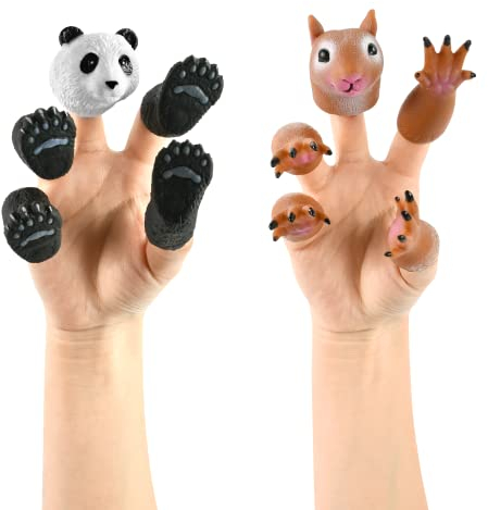 Fingerpuppen Gummi, Tierische Fingerpuppen für Kinder, Fingerpuppen, Interaktives Katzenspielzeug, Mini Finger Fingerpuppen, Eichhörnchen Handfingerpuppe, Panda Fingerpuppe, Tierfingerpuppen