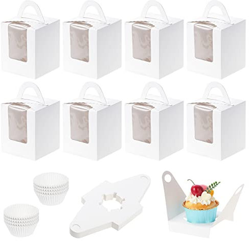 Coolty 50 Pièces Boîtes à Cupcakes 1 Trou Boîte à Muffins en Papier Boite Gateau avec 100 Pièces Moules à Cupcakes pour Pâtisseries, Biscuits, Petits Gâteaux, Tarte, Cupcakes Pie (Blanc)