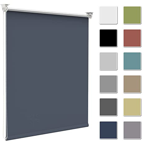 Zarnan Verdunkelungsrollo Klemmfix ohne Bohren B45 x H170cm Dunkelblau Verdunklungsrollo Thermorollo Seitenzugrollo Klemmrollo für Fenster & Tür Sichtschutz Sonnenschutz innen Rollo