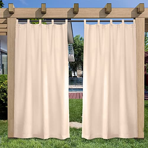 SK Studio Outdoor Vorhang Wasserdicht Terrasse Vorhänge mit Abnehmbaren Schlaufen Sonnenschutz Sichtschutz für Balkon Terrasse Garten Pavillon Strandhaus, 2 Stücke Beige 1, 253x213cm