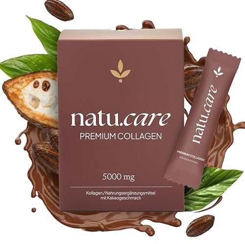 natu.care - Natürlich Collagen Pulver 5000 mg - Kollagen Pulver Hydrolysat - Marine Collagen Powder mit Vitamin C - Peptide Typ 1 - Kolagenpulver Hochdosiert für Gelenke, Haut (30 Portionen Kakao)
