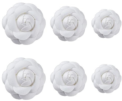SUPERFINDINGS 6 pièces 3 Tailles Broches Camélia Blanches Élégantes Rigides Décoratives en Velours Épingles à Revers Broches à Fleurs Classiques pour Femmes Filles Décoration en Tissu