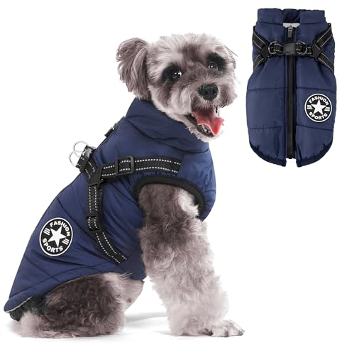 Hundejacke Warme Hundemantel mit Geschirr Wasserdicht Hund Wintermantel mit Reflektierender Streifen für Kleine Mittel Hunde Brustgurt XL