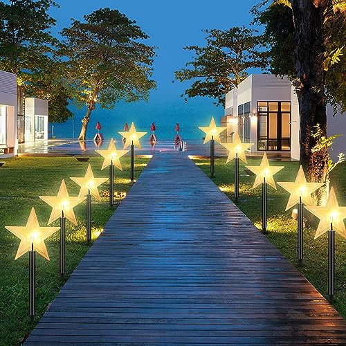 Jopassy 10 Stück LED Garten Leuchtstäbe Stern mit Batterie und Timer, IP65 Sterne Weihnachtsbeleuchtung, Weihnachtsbeleuchtung Gartenleuchte, für Deko Außen Gartenstecker Balkon Weihnachts
