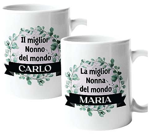 Colorfamily Coppia Tazze Personalizzati Set da 2 Tazze personalizzati con nome Nonna Nonno migliore al mondo - tazza in ceramica 11 oz