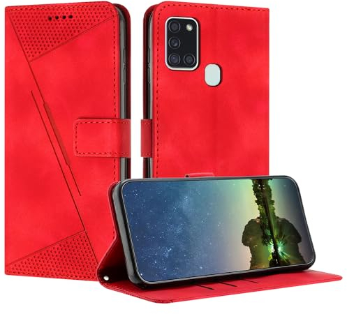 Mo-Beauty Handyhülle für Samsung Galaxy A21S, PU Leder Brieftasche Klapphülle Magnetic Standfunktion Kartenfach Schutzhülle hülle für Samsung A21S - Rot