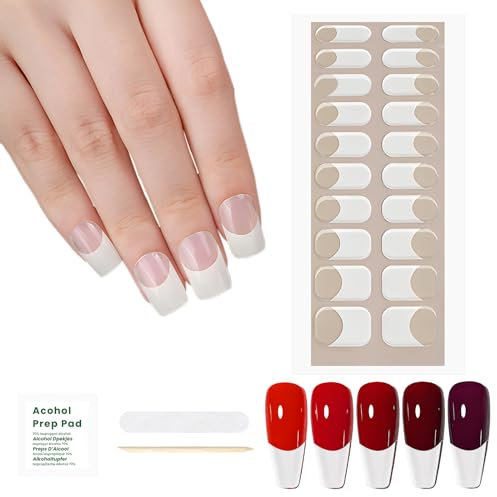 U-Shinein UV Gel Strips, Semi-Cured Nail Wraps, Self-Adhesive Gel Nail Strips, French Gel Nail Stickers, Full Wraps Manicure Nail Art Nail Decoration, Long Lasting Nail Design Wraps, 02