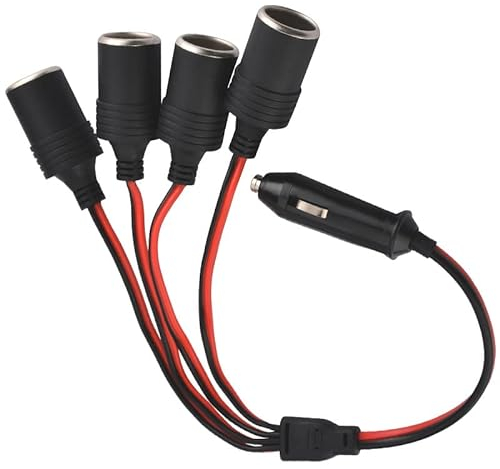 Xingdianfu 12V/24V Auto Motorrad Zigarettenanzünder Stecker, 1 bis 4 KFZ Auto Zigarettenanzünder Stecker mit Kontrollleuchte, 4-Wege Auto Adapter Splitter, Verlängerungskabel Zigarettenanzünder 4 Fach