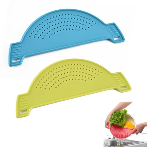 CPSYTE Silikon-Lebensmittelsieb,Schnappsieb für Töpfe Flaches Sieb Topf Topf Abtropfsieb Flaches Sieb Küchensieb Abgießhilfe Sieb, Siebaufsatz Halbrund(2 Stück, blau und grün)