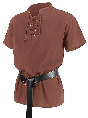 Herren Mittelalter Kostüm Halloween Tunika Vintage Hemden Herren Halloween Bandage Kurzarm Mittelalter Renaissance Hemd Gothic Herren Krieger Hemd Ohne Gürtel Karneval Kostüm Herren