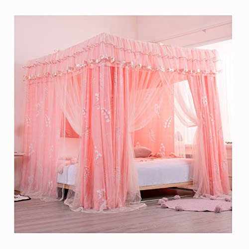 SZITW Doppelbett-Himmel-Moskitonetz für 6,6-Fuß-Betten, staubdichter und verdunkelnder 4-Jahreszeiten-Bettvorhang, Schlafzimmerdekoration für Erwachsene und Mädchen (Farbe: Pink-2, Größe: 2 m/6,6