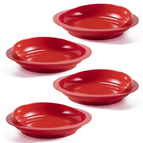 AQUASHIELDING Auslaufsichere Schaufel Teller mit Wellenkanten, Teller mit Rand für Behinderte, Teller zum einfachen Essen für behinderte Erwachsene und ältere Patienten(1 pcs),Red