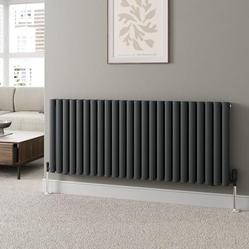 RADIANT LIVING 600 x 1440mm Designer Radiator Anthracite Horizontal Radiators Oval Tube Column Double Panel Central Heating Rad