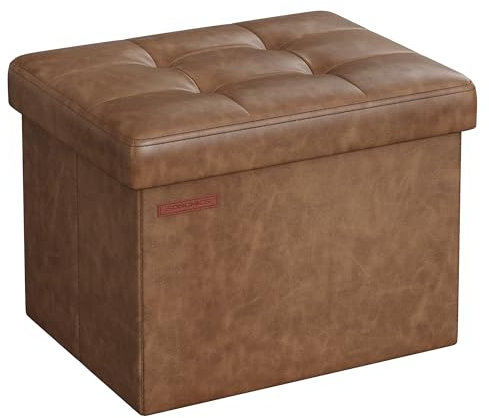 SONGMICS Storage Ottoman, Foldable Small Ottoman Foot Rest, 31 x 41 x 31 cm Foot Stool, Cube Ottoman with Storage, Load up to 130 kg, for Living Room, Bedroom, Entryway, Coffee Brown LSF100K51