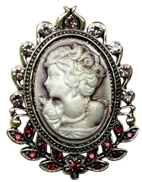 Générique Brosche Schmuck Kamee Beige Strass Kristall Vintage Stil, 6 x 4 cm, Edelstahl