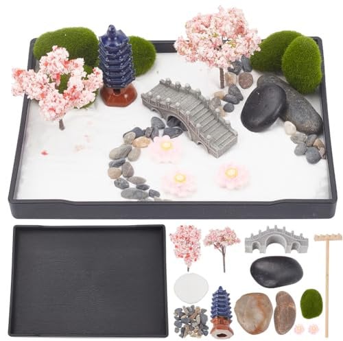 WEBEEDY Zen Garden Kit - Miniature Japanese Theme Home Office Desktop Decor Accessories 27x15.7cm - Sand Rock Garden for Mindfulness Meditation - Relaxation Gifts