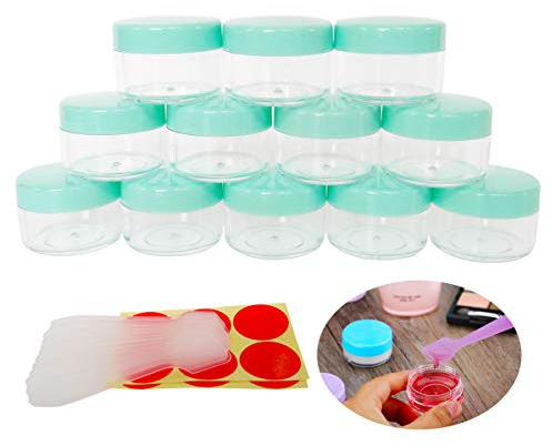 Wopanxye 12pack 15 Gram Small Clear Cosmetic Sample 15ml Empty Containers for Make-up Gifts, Eye-Shadow, Nails, Powder, Gels, Beads, Jewelry, Sunscreens Cream, Mini 15g Pot Jars with Green Cap Lids