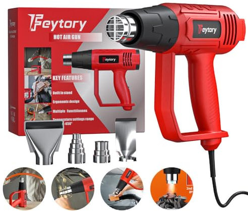2000W Heat Gun with 4 Nozzles, 2 Temperature Setting, 300°C/ 600°C, Professional Hot Air Gun to Remove Paint, Varnish, Dissolve Adhesives, Shrinking PVC, DIY, Home Improvement & Restoration, Red