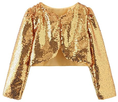 AIMEJZM Mädchen Glänzende Strickjacke Jacke Cover Up Lange Ärmel Schal Mädchen Bolero Shrug für Hochzeit Geburtstag Party Prinzessin Dress up Gold