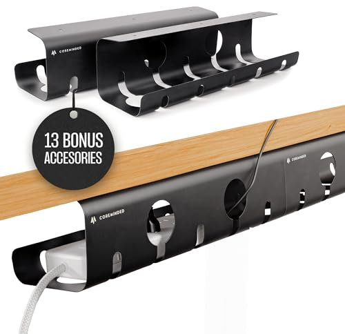 No-Drill Under Desk Cable Tray - 2-Pack Wire & Cord Organizer - Standing Desk Cable Management - Power Strip Holder - M