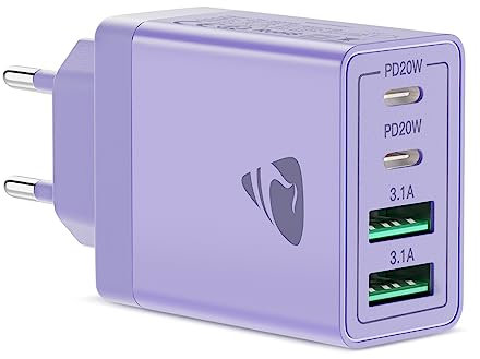 Caricatore USB C,40W 4Porte Presa USB Multipla Spina Ricarica,Muro Caricabatterie Rapido per Samsung S24 S23 S9 iPhone 16 15 14 12 11 Pro Max iPad,Carica Rapida Alimentatore Type C Adattatore,Viola