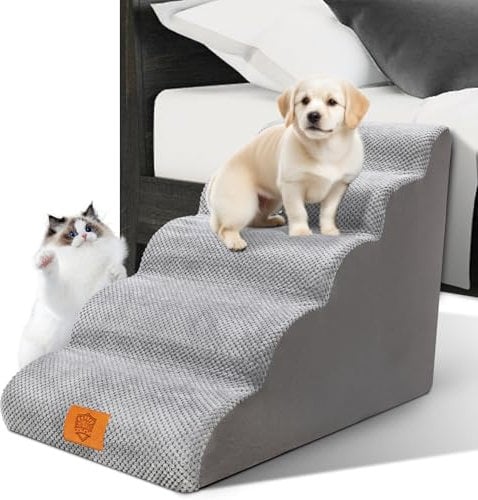 Zvonema Hundetreppe, Hundetreppe für Kleine Hunde, rutschfest Hundetreppe 5 Stufen, Haustiertreppe mit hochdichtem Schaumstoff, waschbarer Hunderampe, Katzentreppe reduziert Stress auf Tiergelenke