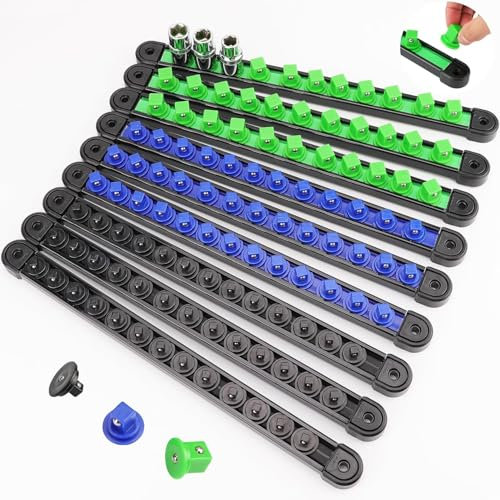 9-Piece Socket Organizer Set, 1/4-Inch x 39 Clips, 3/8-Inch x 39 Clips, 1/2-Inch x 33 Clips, Socket Rail Organizer, 360° Rotatable Socket Holder, Socket Rack Kit (Socket not Included)