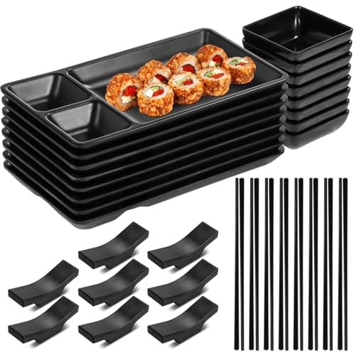 Homaisson Juego de 8 platos de sushi, kit completo con palillos, platos de sushi, cuencos de salsa de soja, soportes para palillos, juego de vajilla japonesa para servir sushi