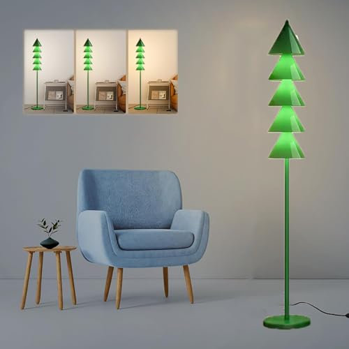 Floor Lamps for Living Room, Modern 59 Floor Lamp with Christmas Tree Lampshade, Tree Standing Tall Lamp with 3 Color Temperatures, Minimalist Metal Stand Up Lamp Pole Lamps for Bedroom Room,Green