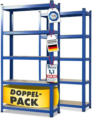 Floordirekt Schwerlastregal, 2er Set, blau 200 x 100 x 50 cm Steckregal, Kellerregal, Lagerregal, Werkstattregal, Werkbank - 5 verstellbare Böden (Lakota)