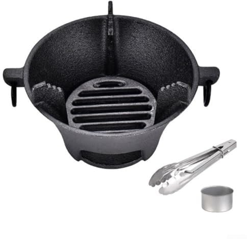 Poêle à charbon de bois en fonte - Table de cuisson coréenne - Barbecue japonais - Portable - Pour camping, pique-nique, cuisine - Uniforme - Antiadhésif - 25,5 x 25,5 x 11,5 cm - Noir (19,5 cm)