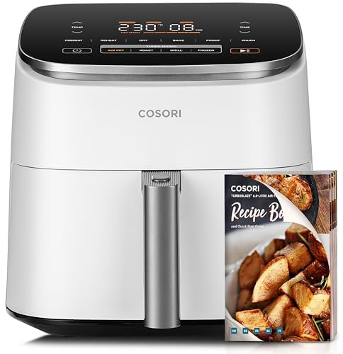 COSORI Freidora de Aire Turbo Blaze™ 6L, Air Fryer 46% Más Rápida con Motor DC, Freidora sin Aceite 9 en 1, con 117 Recetas de Chef, Apta para Lavavajillas, Freír, Hornear, Asar, Deshidratar, Blanca