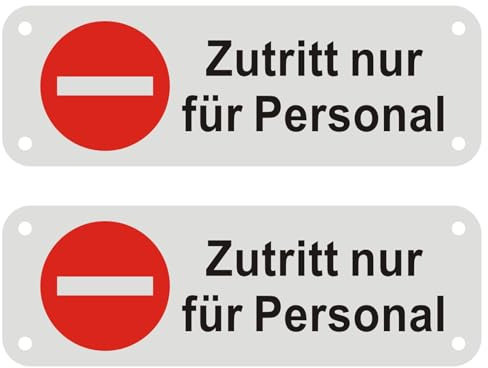 Acuxiaza 15x5 cm Zutritt nur für Personal Schild 2 Stück Aluminium gebürstet selbstklebend Warnschilder für Tore und Türen, UV-Schutz, Wasserdicht, vorgebohrten Löchern