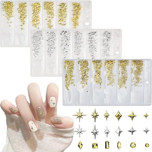 900PCS Gold Nail Charms, Nail Charms, Gold Nail Stickers, Nail Art Charms, Silver Nail Charms for Women Girls Nail Design Diy Crafts