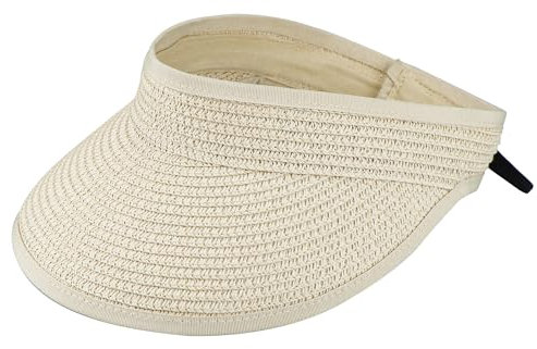 KorhLeoh Women Straw Sun Visor Cap Wide Brim Summer UV Protection Sun Beach Hat Foldable Packable Beige