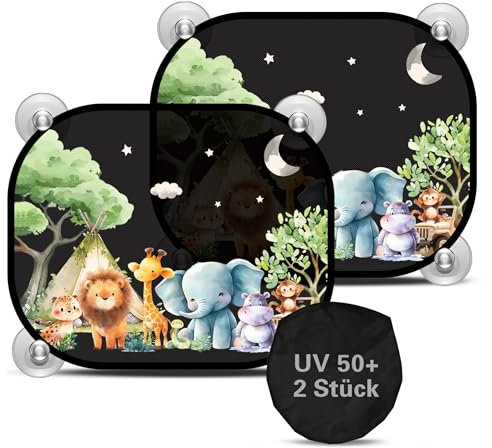 2 Stück Sonnenschutz Auto Baby, Extra Dunkel Sonnenblende Auto Kinder 45x36cm mit 8 Saugnäpfen, Sonne & UV-Schutz