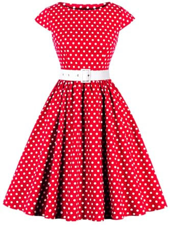 AXOE Damen Vintage Kleid 50er Jahre Baumwolle Gürtel