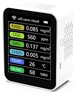 Sctecoau 1Set Tuya Smart WiFi CO2 Detector Sensor Air Quality Monitor TVOC CO2 Gas CH2O Temperature Humidity Meter Multifunctional,White